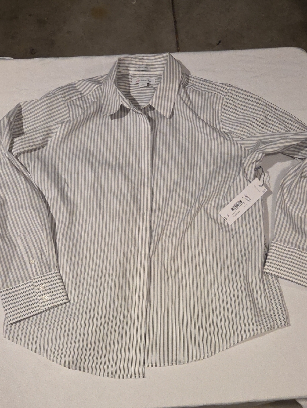 Liz Claiborne White and Gray Striped Button-Down Shirt
